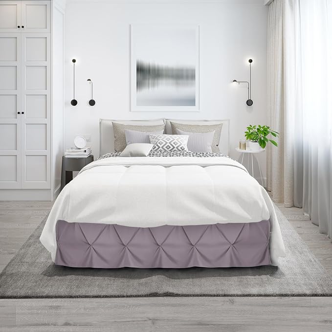 Nestl Dusty Purple Bed Skirt Full Size, Pinch Pleat Full Bed Skirt, Hotel - Image 9