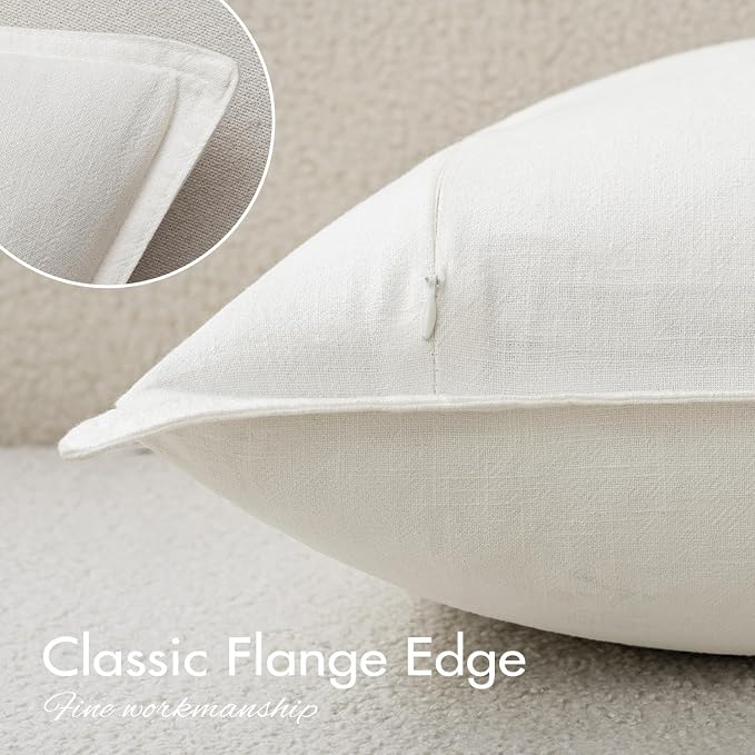 EMEMA Decorative Linen Throw Pillow Covers 26x26 Inch Cream Boho Farmhouse - Image 5