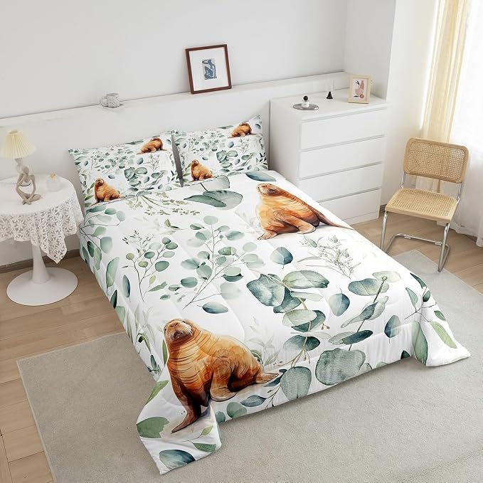 Erosebridal Cartoon Seal Bedding Queen Size Toddler Ocean Wildlife Comforter - Image 4