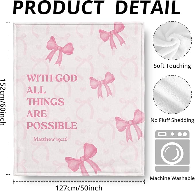 Coquette Pink Bow Christian Blanket, - Image 3