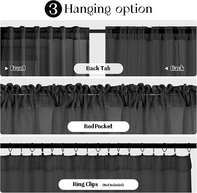 Dreaming Casa Black Sheer Curtains 96 Inches Long, Rod Pocket & Back Tab Light - Image 5