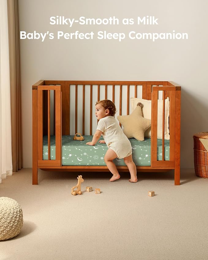 Baby Crib Sheets for Boys Girls, Breathable Soft Microfiber Baby Sheet Green - Image 7