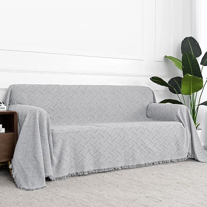 MYSKY HOME Light Grey Geometrical Sofa Covers, Sectional Couch Covers - Image 4