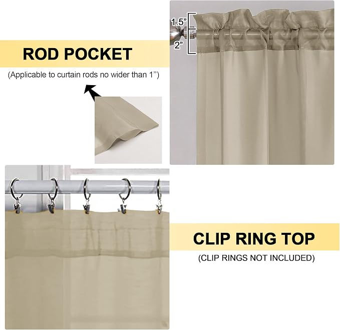 OVZME Taupe Sheer Curtains 84 Inches Long 2 Panels - Image 2