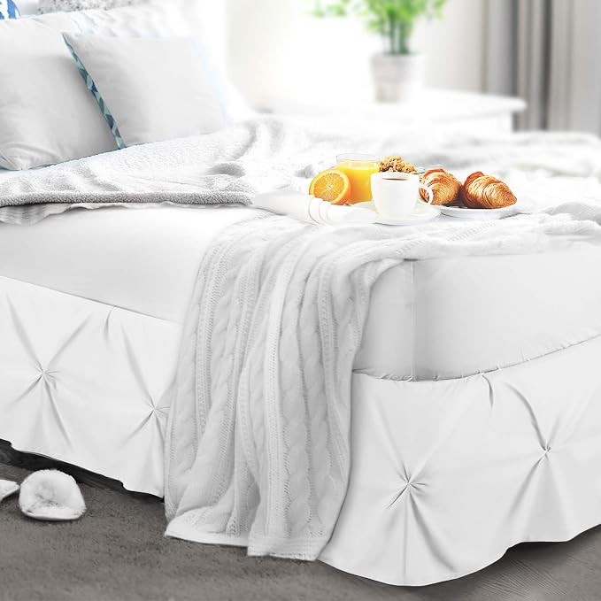Nestl White Bed Skirt Full Size, Pinch Pleat Full Bed Skirt, Hotel Quality - Image 8