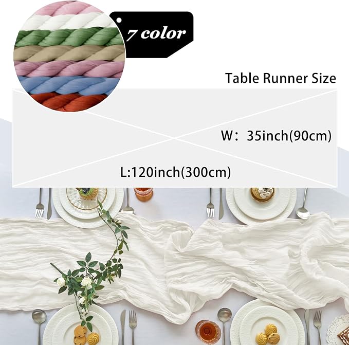 IVAPUPU 1 Pcs Cheesecloth Table Runner - 10ft Ivory White Boho Gauze Cheese - Image 5