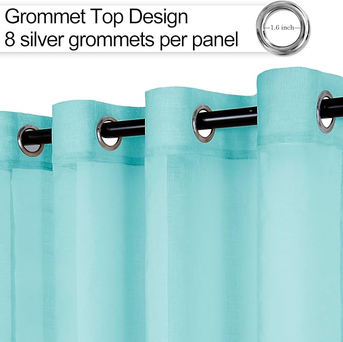 XWZO Sheer Curtains, Soft & Lightweight Faux Linen Grommet Window Curtains - Image 2