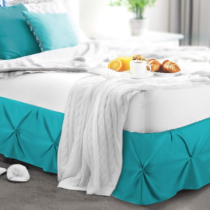 Nestl Teal Bed Skirt Full Size, Pinch Pleat Full Bed Skirt, Hotel Quality Teal - Image 8