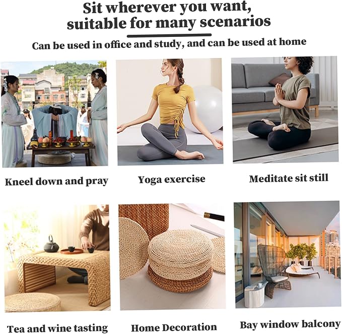 Tatami Floor Cushion, 15x2.4 Round Floor Seating, Japanese Chair, Natural Woven - Image 4