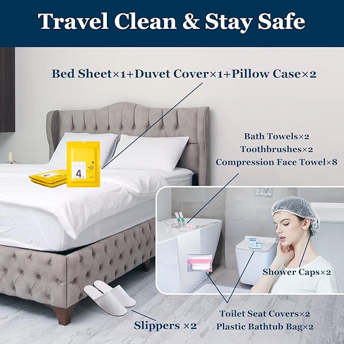 Extguds Disposable Travel Set: Bed Sheet×1+Duvet Cover×1+Pillow case×2+Bath - Image 5