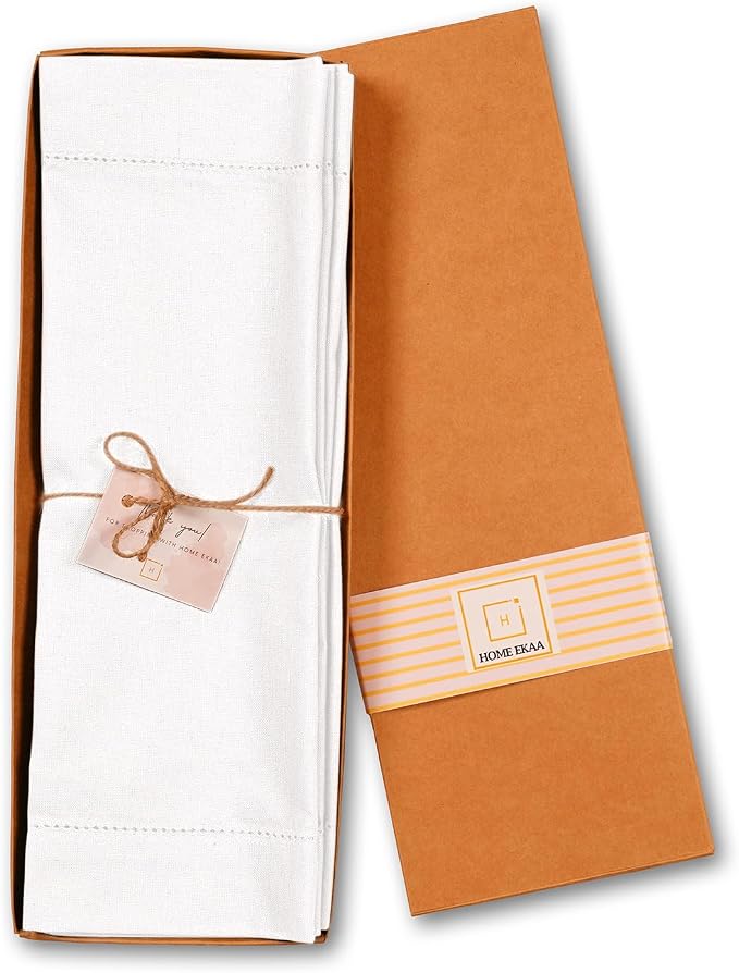 Home Ekaa White Cotton Linen Placemats Set of 4 – Washable Hemstitch Cloth - Image 3