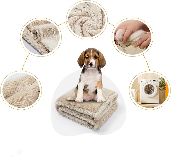 Waterproof Cream Calming Dog Blanket Beige Fluffy Long Faux Fur Pet Throw - Image 5