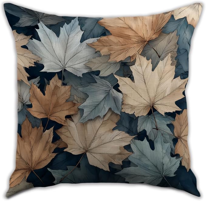 Vintage Boho Leaves Print Throw Pillow Cover, Indoor Outdoor Cushion Case by RBAFAO