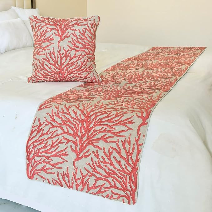 The HomeCentric King/Queen/Twin Coral, Peach & Pink Designer Full 68"x18" Bed by TheHomeCentric