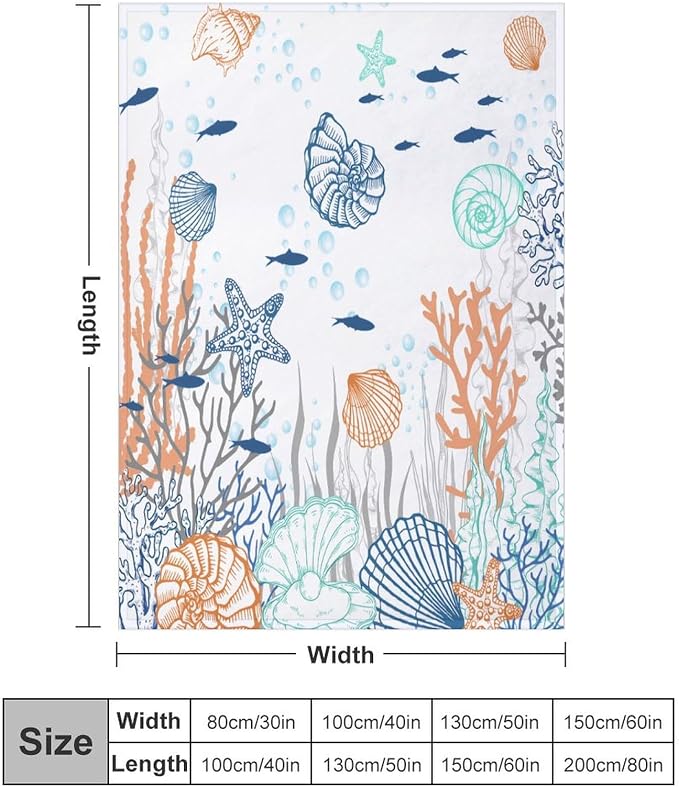 Nautical Coastal Blanket, Starfish Seashell Coral Beach Themed Drapes Ocean - Image 2