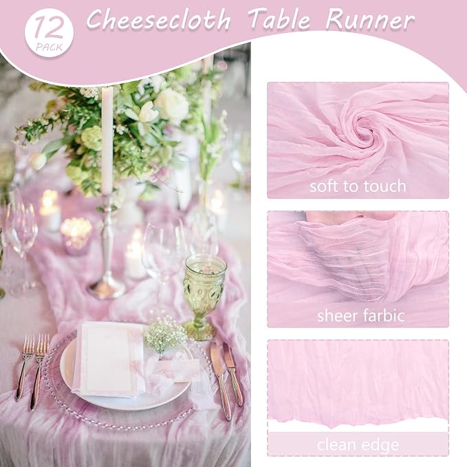 Fivenl 12 Pack Cheesecloth Table Runner 35x72 Inch Boho Gauze Rustic Cheese - Image 4