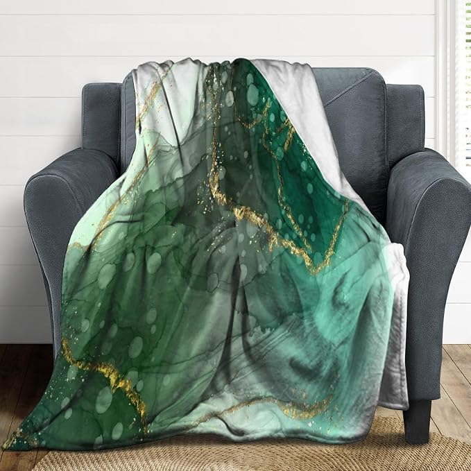 Modern Marble Blanket, Abstract Luxury Baroque Golden Lake Green Stone Veins - Image 3