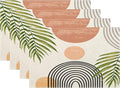 Mid Century Placemats Set of 4, Boho Abstact Sunset Leaf Stripe Decorative by Sunshineyan