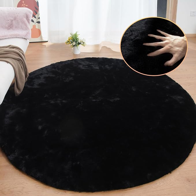 Round Rugs 6ft Faux Rabbit Fur Rug Fluffy Rug - Image 4