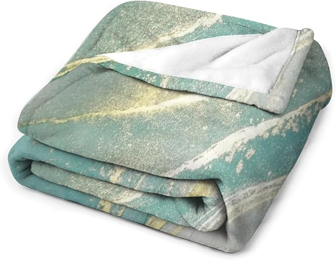 Abstract Marble Blanket, Modern Luxury Baroque Golden Lake Green Stone Veins - Image 3