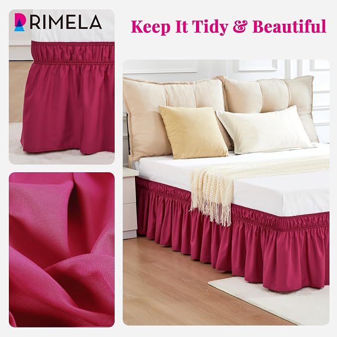 RIMELA Rose Purple Bed Skirt Queen Size 15 Inch Drop Elastic Wrap Around Dust - Image 4
