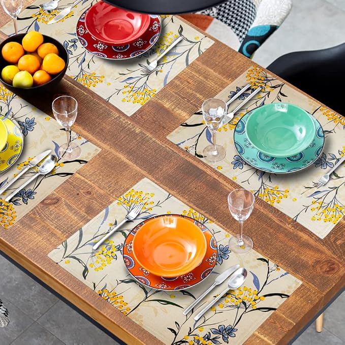 Floral Placemats Set of 4 Vintage Floral Summer Flowers Yellow Placemats - Image 8