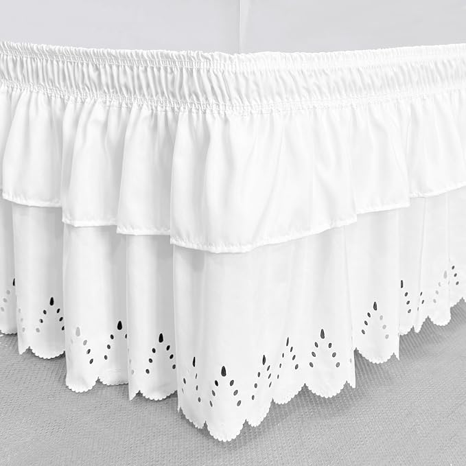 Queen Bed Skirt, Double-Layered Ruffled Eyelet Bed Skirt, Wrap-Around Elastic - Image 3