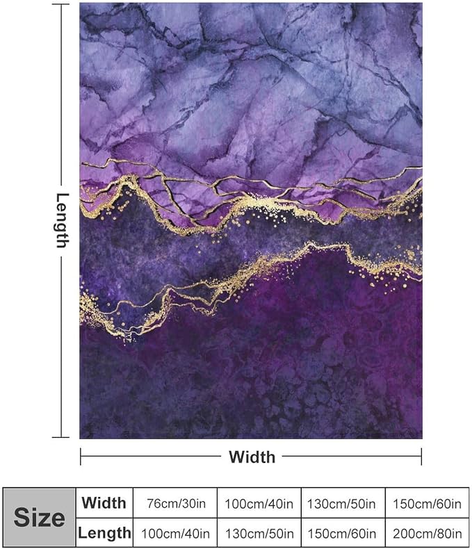 Modern Marble Blanket, Abstract Luxury Baroque Art Golden Purple Stone Veins - Image 2