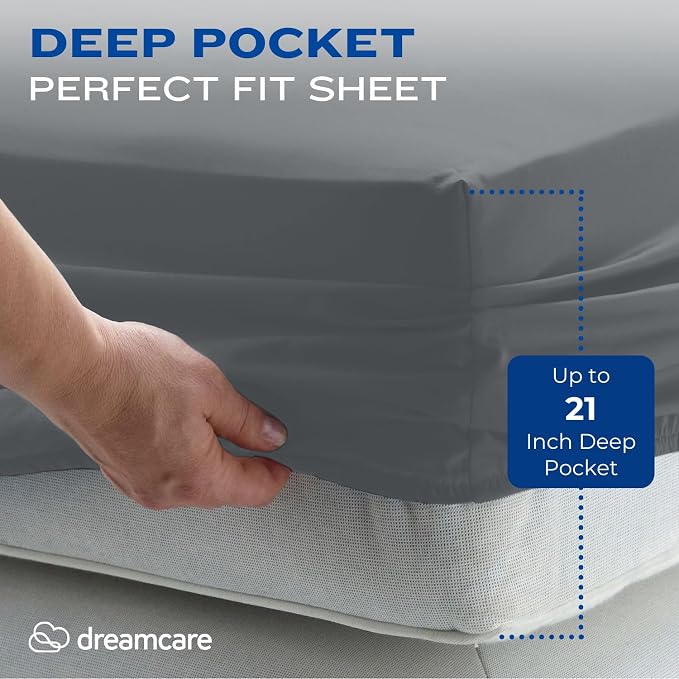 DREAMCARE Queen Sheet Set – 4 pcs Cooling Sheets – up to 21” Extra Deep Pocket - Image 3