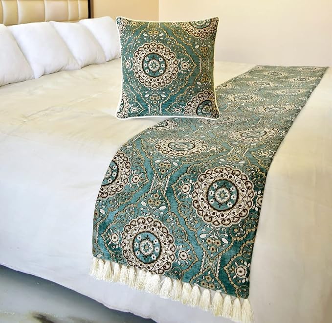 The HomeCentric King/Queen/Twin Teal Decorative Full 68"x18" Bed Runner by TheHomeCentric