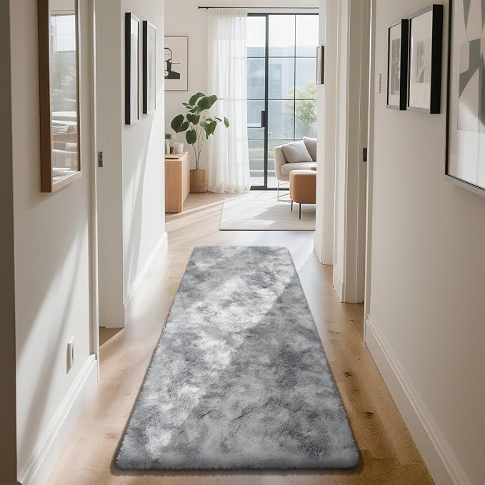 Soft Runner Rugs for Bedroom, Mottling Grey 2x8 Runners for Hallways Fluffy Rug by Yongyangjuxi