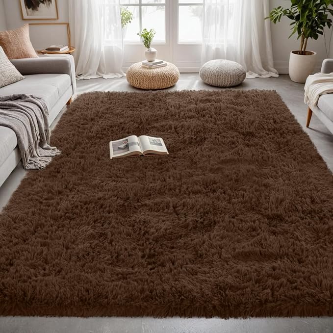 4x6 Area Rugs for Living Room Rug: Soft Fluffy Shag Brown Rugs for Bedroom - Image 2