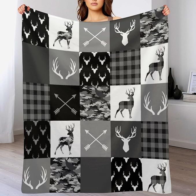 Rustic Cabin Throw Blanket, Farmhouse Grey Camouflage Deer Vintage Country - Image 8