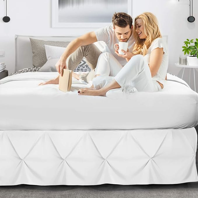 Nestl White Pinch Pleat Cal King Bed Skirt, Microfiber - Image 6