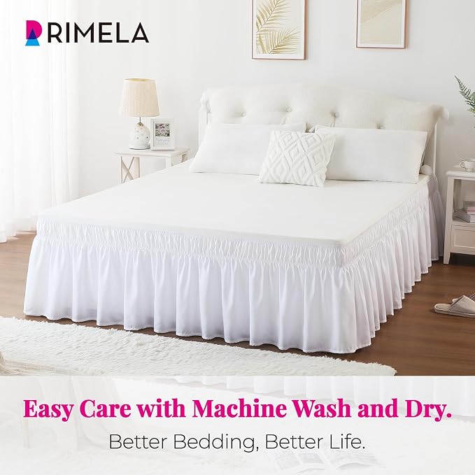 RIMELA White Bed Skirt Queen Size 12 Inch Drop, Elastic Bed Skirting - Image 5