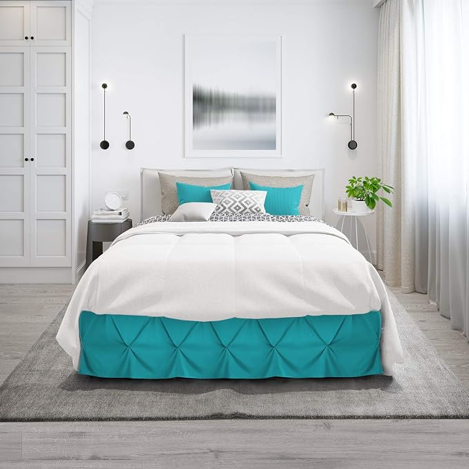 Nestl Teal Bed Skirt Full Size, Pinch Pleat Full Bed Skirt, Hotel Quality Teal - Image 9