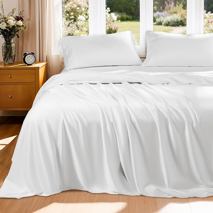 Luxury Mulberry Silk Modal Queen Size Sheet Set 4pc, Ultra Breathable & Cooling by AiAngu