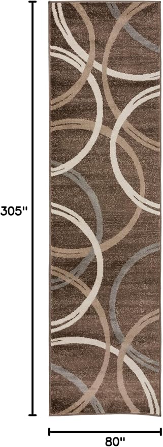 Rugshop Modern Wavy Circles Design Runner Rug, Non-Shedding Carpet - Image 2