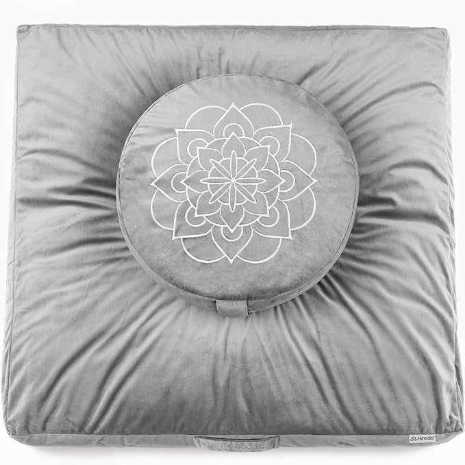Hihealer Meditation Cushion Set – Large Rose Velvet Zafu & Zabuton Floor Pillow by HIhealer