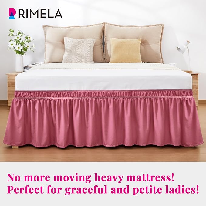 RIMELA Dusty Red Bed Skirt King Size 15 Inch Drop, Wrap Around Elastic Bedskirt - Image 4