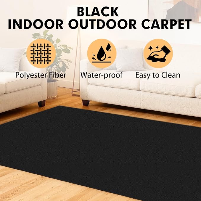 Marine Carpet, 5 FT x 10 FT Black Indoor Outdoor Carpet 0.2" Thick Boat Carpet - Image 3