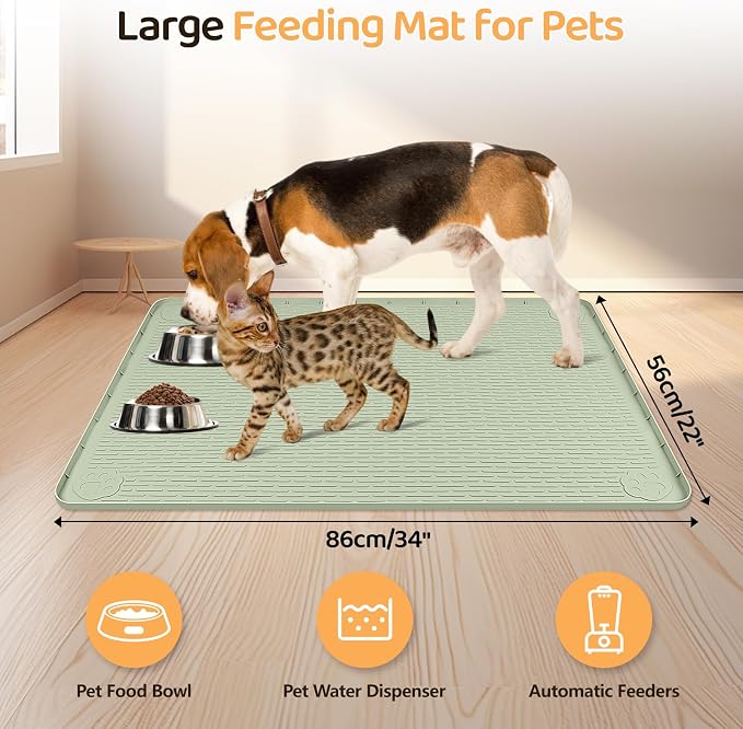 Dog Food Mat, Extra Large 34" x 22" Silicone Pet Feeding Mat - Image 2
