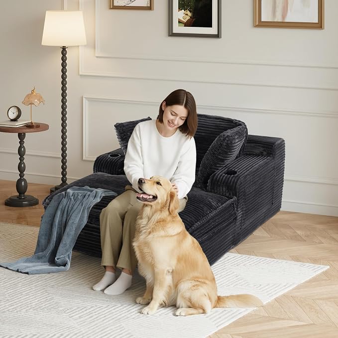 67" Chaise Lounge Chair Indoor, Cozy Oversized Fluffy Sofa - Image 10