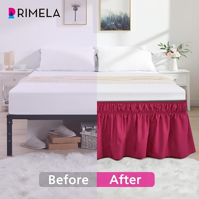 RIMELA Rose Purple Bed Skirt Queen Size 15 Inch Drop Elastic Wrap Around Dust - Image 6