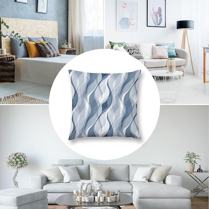 Light Blue Throw Pillow Covers Modern Abstract Blue and Grey Striped Decorations - Image 6