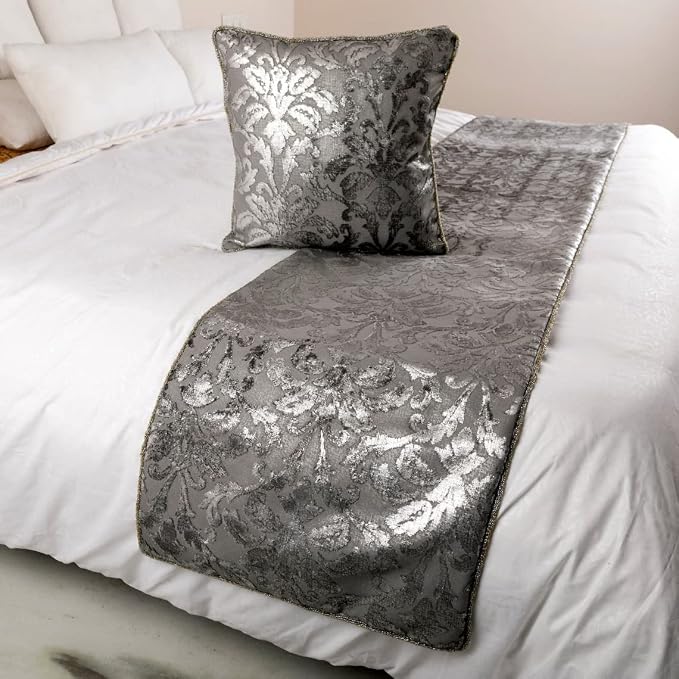 The HomeCentric Silver Bed Runner, CA King Size 86"x18" Decorative Bed Runner - Image 4