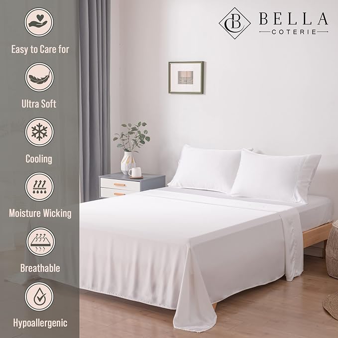 Bella Coterie Luxury Bamboo Viscose Split King Size Sheet Set | 2 Fitted Sheets - Image 3