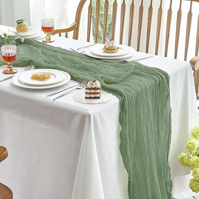 IVAPUPU 6 Pcs Cheesecloth Table Runner - 10ft Sage Green Boho Gauze Cheese by IVAPUPU
