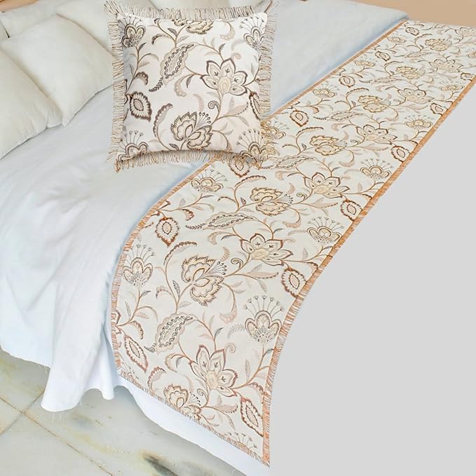 The HomeCentric King/Queen/Twin Beige Decorative Bed Runner CA King 86"x18" Bed by TheHomeCentric