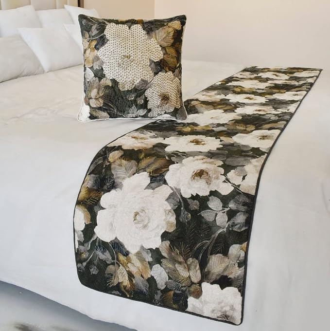 The HomeCentric King/Queen/Twin Gray & Brown Designer King 90"x18" Bed Runner by TheHomeCentric